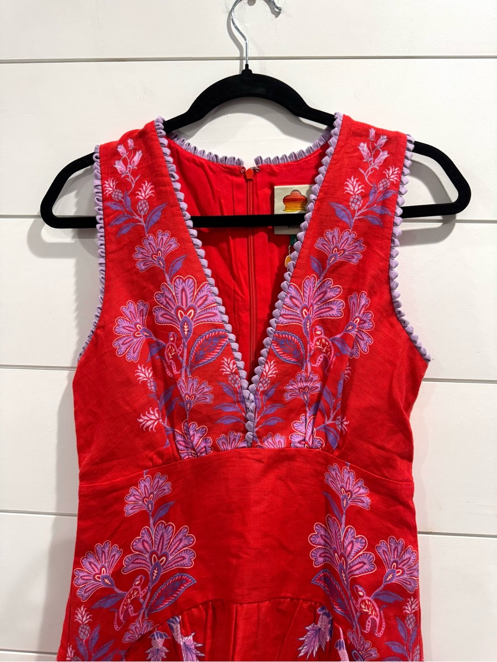 NWT Farm Rio Porcelain garden red linen midi dress - Picture 6 of 12